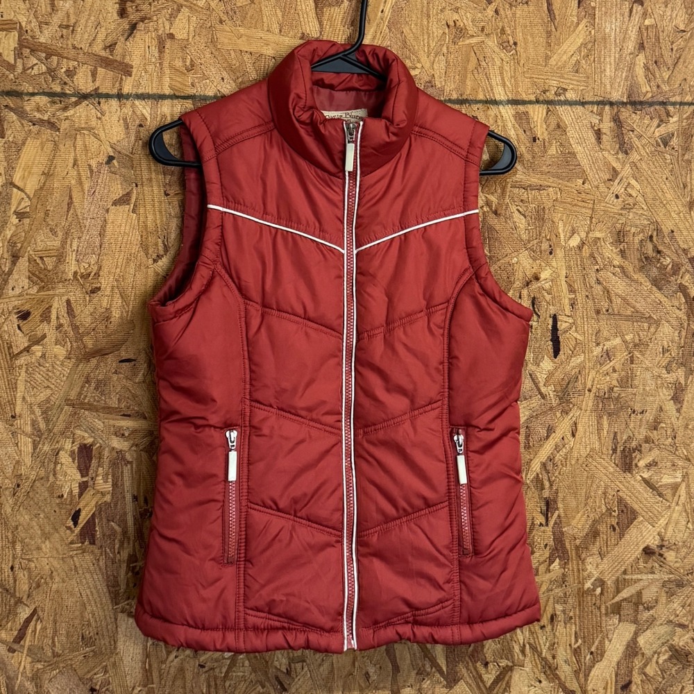 Paris Blues Womens Brick Red Puffer Vest Quilted Full Zip Sleeveless Jacket XS